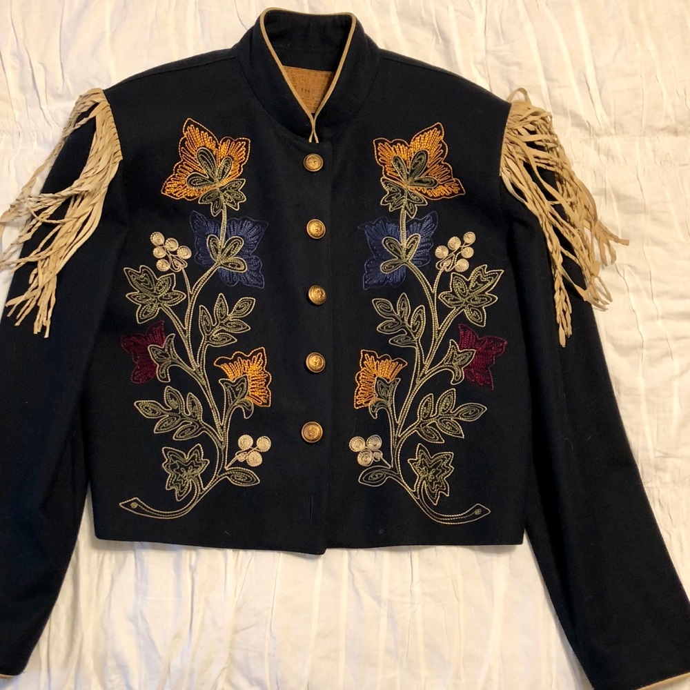 Double D Ranchwear Jacket Military Fringe Large